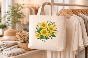 AMANI Premium 300gsm Cotton <b>Canvas</b> <b>Tote</b> Bag Floral Print Eco Friendly Reusable Shopping Bag Custom Logo Heavy Duty Washable - Product Image 3