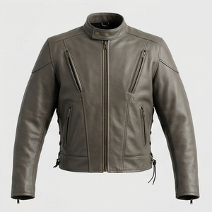 Veste de motard en cuir pour homme NAI-0495A, col rond, fermeture éclair, ventilation, couleur unie, personnalisable. - Product Image 1