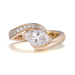 แหวนหมั้นผู้หญิง ทองคำขาว 14K เพชรทรงมาร์คีส์ 1 กะรัต เพชรเลี้ยงในห้องปฏิบัติการ พร้อมใบรับรอง IGI แหวนแต่งงาน เครื่องประดับแฟชั่น - Product Image 2