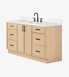 Meuble de salle de bain Keziah 66 pouces, vasque simple, uniquement le meuble, 3 options de finition, directement de l'usine au Vietnam - Product Image 2