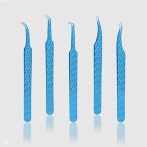 Pince à épiler d'extension de cils personnalisée en acier inoxydable à prise diamantée droite à 45 degrés Cils fins à prise facile Plasma Bleu - Product Image 3