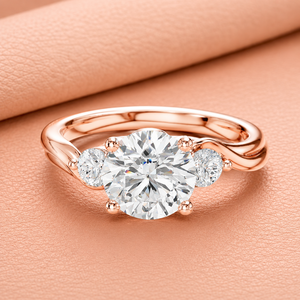 Bague de fiançailles de luxe en or massif 14 carats plaqué rhodium or rose avec diamants taillés et pierres latérales, certifiée IGI, élégante, bijoux fins de mariée - Product Image 1