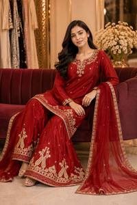 Vestido Tradicional Indio-Pakistaní Salwar Kameez de NiMa Creations con Bordado Floral Rojo para Mujer, con Dupatta de Secado Rápido para Bodas y Fiestas - Product Image 2