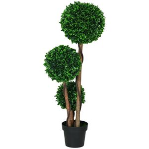 3.5ft Indoor/Outdoor Home Topiary with Triple Ball Boxwood <b>Artificial</b> <b>Tree</b> Featuring Pot and Sandalwood Leaves - Product Image 1