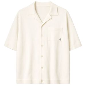 Camisa de hombre con botones, manga corta, estilo casual, corte holgado, top de verano, color beige, suministro al por mayor OEM - Product Image 1