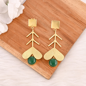 Stylish Green <b>Onyx</b> Gemstone Gold Plated Brass <b>Earrings</b> Handmade Jewelry for Women Wholesale Lot 10 Pairs - Product Image 2