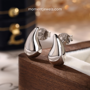 Pendientes de Plata de Ley 925 con Forma de Gota de Agua para Mujer, Pendientes de Botón con Baño de Oro de 18K - Product Image 3