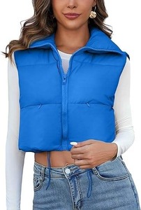 Chaleco Acolchado sin Mangas para Mujer, Cuello Alto, Color Azul, Cierre de Cremallera, Ropa Exterior Informal, Relleno 100% Poliéster - Product Image 6