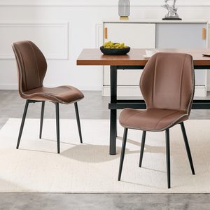 Set di 4 Sedie da Pranzo di Lusso in Pelle PU, Colore Marrone Caffè con Gambe in Metallo Nero, Disponibili in Diversi Colori - Product Image 3