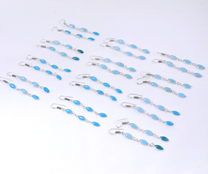 Pendientes Colgantes de Calcedonia Azul al por Mayor, Gema Natural en Forma de Marquesa, Chapados en Plata de Ley 925, Joyería de Moda Hecha a Mano - Product Image 2