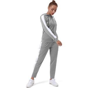 Ensemble de survêtement pour femme à col montant, en mélange polyester-coton, avec veste à bandes latérales pour la visibilité nocturne et pantalon de jogging - Product Image 2