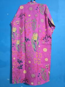 Kimono long en coton imprimé floral rose pour femme, magnifique, col en V, dos nu, style plage, écologique, lavable, respirant - Product Image 4