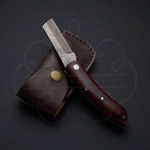 Couteau de poche artisanal en acier Damas, manche en bois dur avec étui en cuir, lame pliante prête pour l'aventure - Product Image 3