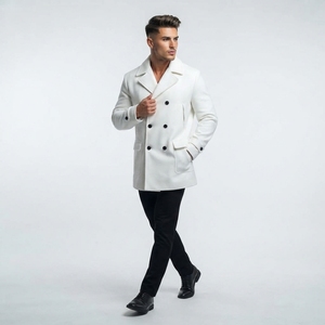 Plus Size <b>Men's</b> Winter Solid <b>Double</b> <b>Breasted</b> Thicken Warm Woolen Blend Notched Lapel Regular Sleeve Button Closure Pea Coats - Product Image 3