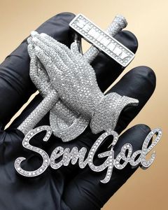 Pendentif Croix Mains en Prière en Moissanite VVS, Argent 925, Personnalisable avec Nom, Pendentif Chrétien Jésus, Pendentif Hip Hop pour Cadeau - Product Image 6