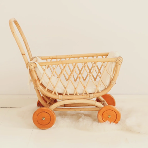 รถเข็นเด็กทำมือจากหวายธรรมชาติ พร้อมล้อไม้ ของตกแต่งห้องเด็ก - Product Image 1
