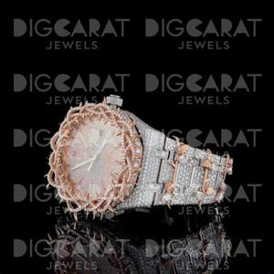 Reloj de Cuarzo de Alta Calidad con Esfera Redonda de 41 mm, Adornado con Moissanita, Resistente al Agua, con Números Romanos, Analógico, Unisex, en Venta - Product Image 5