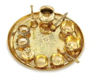 Pure Finish Brass Pooja Thali Antique Design Traditional Style Temple Ritual <b>Plate</b> Spiritual <b>Decor</b> - Product Image 4