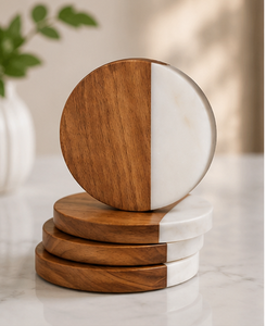 Ensemble de sous-verres carrés classiques écologiques faits à la main en bois, diamètre 100 mm - Product Image 3