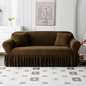 Solid Pattern Leaf Frill Three-Seat Modern Sofa Cover Set Elastic <b>Stretch</b> Polyester Jacquard <b>Machine</b> Washable Home Hotel Living - Product Image 2