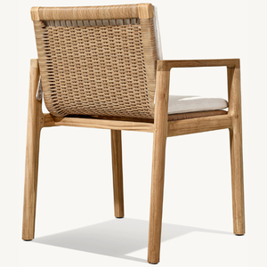 Silla individual de madera de teca con detalles de ratán, ideal para una terraza cómoda y agradable para uso en exteriores, resistente a la putrefacción. - Product Image 4