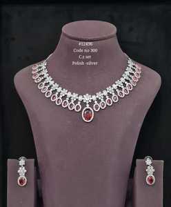 12436Red Oval Cubic Zirconia <b>Necklace</b> and Earring <b>Set</b> <b>Silver</b> Mehandi Tone Fashion Jewelry <b>Set</b> for Wedding Party Gift Wear - Product Image 1
