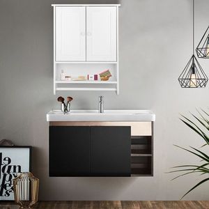 Pensile pensile a doppia porta (65X48.7X14.6cm) ripiani bagno con lavavetri - Product Image 1