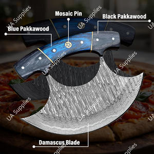 Cuchillo Ulu Moderno con Mango de Color Exótico, Hoja de Damasco Forjada, Funda y Soporte, Set de Regalo Personalizable - Product Image 2