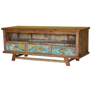 Meuble TV en bois de bateau recyclé, 3 tiroirs, style classique chinois, bois massif, design durable pour support TV - Product Image 5