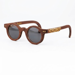 Handcrafted <b>Round</b> Wooden <b>Sunglasses</b> With Carved Temples Retro Eco-Friendly Wood Frame Eyeglasses OEM ODM Polarized UV400 Custom - Product Image 1