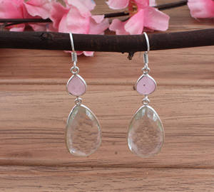 ต่างหูคริสตัลโรสควอตซ์ธรรมชาติ ประดับด้วยเงินแท้ 925 งานแฮนด์เมด เครื่องประดับหรูหรา สำหรับงานแต่งงาน งานครบรอบ งานปาร์ตี้ - Product Image 5
