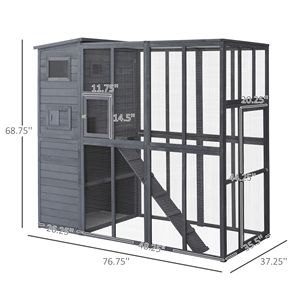 Cuccia per Gatti da Esterno Gigante/Media con Piattaforme, Recinto XL con Porte Bloccabili, Tetto in Asfalto, 77 x 37 x 69 cm, Grigio - Product Image 3