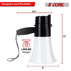5 Core 30W Battery Powered Megaphone with Siren <b>LED</b> Light 800-Yard Range Bull Horn PA <b>Speaker</b> - Product Image 5