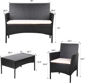 DB Durable Outdoor Rattan <b>Garden</b> Set 4-Piece Polyester Loveseat with Glass <b>Table</b> Contemporary Style for Patio & <b>Garden</b> Use - Product Image 6