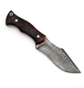 Cuchillo de Hoja Fija de Acero de Damasco Hecho a Mano, Cuchillo Utilitario con Mango de Madera de Burl Oscura Personalizado, Herramienta EDC - Product Image 4
