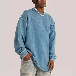 เสื้อสเวตเชิ้ตคอกลมสีฟ้าอ่อนสำหรับผู้ชาย ผ้าฝ้าย 100% ทรงปกติ สีพื้น แขนยาว สวมใส่สบาย เหมาะสำหรับฤดูหนาว - Product Image 3