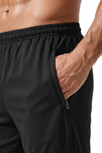 Custom LOGO Men's 100% Polyester Men's Shorts <b>Elastic</b> Waist with Draw <b>Cord</b> Side Zipper Pockets Workout Breathable Sports Shorts - Product Image 3