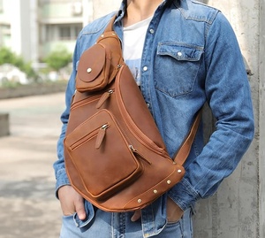 กระเป๋าคาดอกหนังแท้สำหรับผู้ชาย, กระเป๋าคาดอกหนังแฟชั่นดีไซน์ใหม่ - Product Image 3