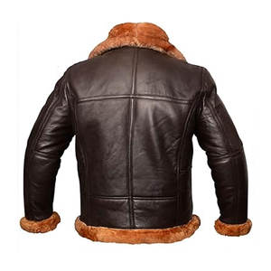 Blouson aviateur pour homme en cuir véritable, doublure en fourrure, marron, chaud pour l'hiver, classique, veste bomber - Product Image 5