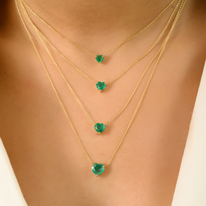 14K Solid Gold <b>Emerald</b> Cut Solitaire Heart <b>Pendant</b> Necklace - Product Image 5
