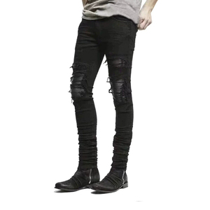 Jean en denim déchiré et vieilli pour homme, coupe slim, taille mi-haute, jambe droite, style streetwear, en coton, pour l'automne - Product Image 2