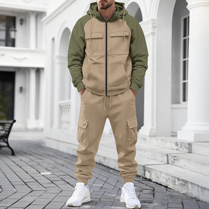 Conjunto de Chaqueta con Capucha de Forro Polar para Hombre PASUXI OEM, Verde Oliva, Cierre de Cremallera, Bolsillos Tipo Cargo, Ropa Casual de Otoño, Corte Regular - Product Image 5
