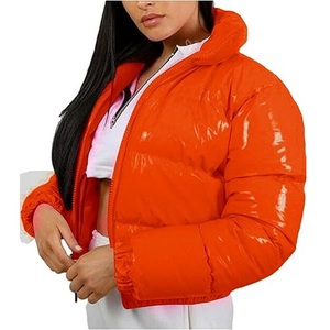 LOW MOQ OEM Wholesale Premium Quality Winter Fashion Women Shiny Plus Size Zipper Cropped Top Glossy Canvas Front Puffer <b>Jackets</b> - Product Image 5