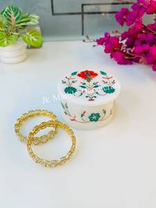 Round Marble Inlaid Jewelry <b>Box</b> <b>Floral</b> Stone Case White Marble <b>Box</b> for Wedding Gift Home Decor - Product Image 4