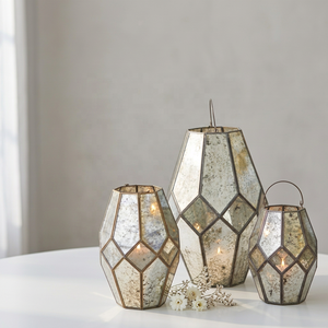Populares Portavelas Hexagonales de Cristal Mercurizado con Marco de Latón, Fabricante de la India - Product Image 1