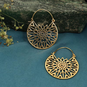 Handmade Gold Mandala Filigree Hoop Earrings Geometric Starburst <b>Boho</b> Ethnic Jewelry <b>for</b> Women - Product Image 1