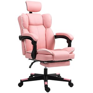 PU Leather Executive Desk Chair with Swivel Wheels BIFMA Certified Reclining Computer Chair in Pink Headrest <b>Footrest</b> Made Nylon - Product Image 1