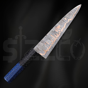 OEM Custom Copper Damascus Steel Brisket Slicing Knife Handmade <b>BBQ</b> Meat Carving Chef Knife Honeycomb Resin Handle Ideal Gift - Product Image 6