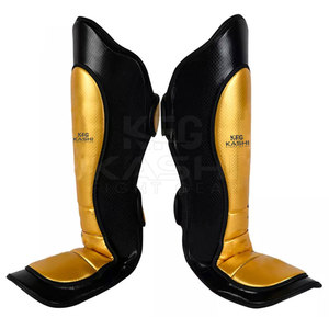 Protège-tibias Premium KASHI FIGHT GEAR en cuir PU avec fermeture auto-agrippante, conception légère à absorption des chocs, ajustement réglable pour la boxe - Product Image 2