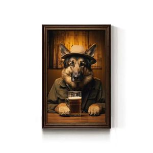 ユーモラスな犬猫アートキャンバスにフレーム付きペット肖像画モダンなバーの壁またはペット店の装飾 - Product Image 3